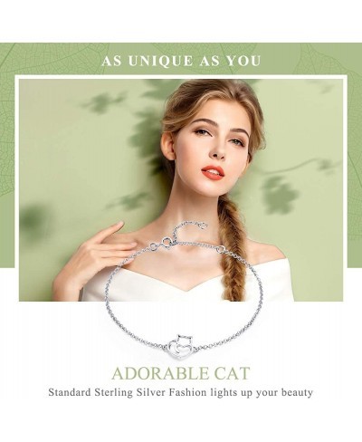 925 Sterling Silver Cat and Heart Link Chain Bracelets & Bangles for Women Silver Jewelry Gift $16.58 Link