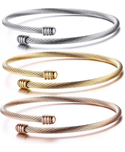 Stainless Steel Triple 3 Stackable Cable Wire Twisted Cuff Bangle Bracelet for Women Gold/rose /silver $12.78 Bangle