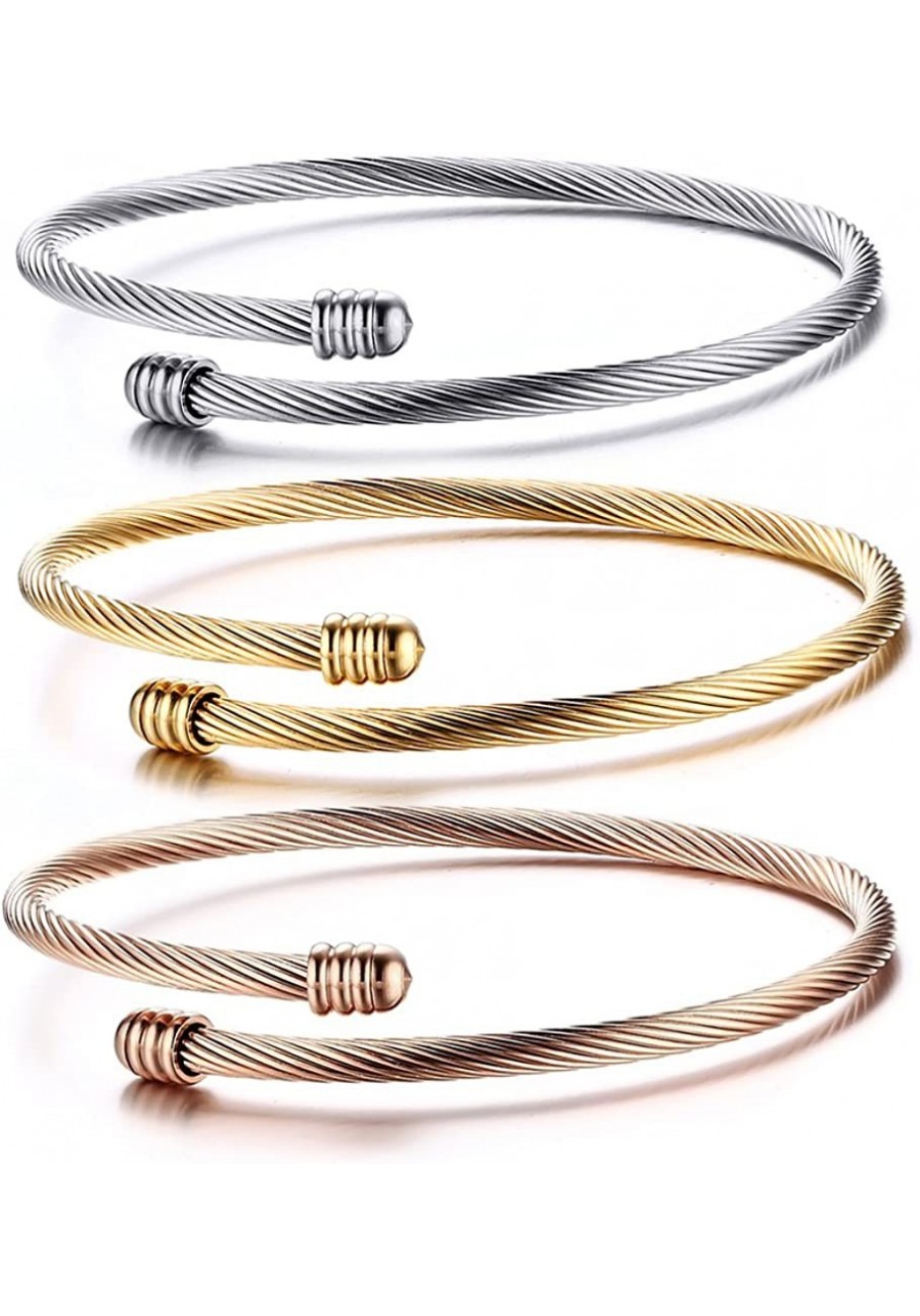 Stainless Steel Triple 3 Stackable Cable Wire Twisted Cuff Bangle Bracelet for Women Gold/rose /silver $12.78 Bangle