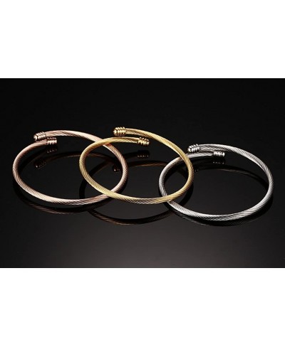 Stainless Steel Triple 3 Stackable Cable Wire Twisted Cuff Bangle Bracelet for Women Gold/rose /silver $12.78 Bangle