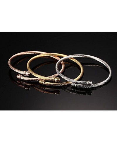 Stainless Steel Triple 3 Stackable Cable Wire Twisted Cuff Bangle Bracelet for Women Gold/rose /silver $12.78 Bangle