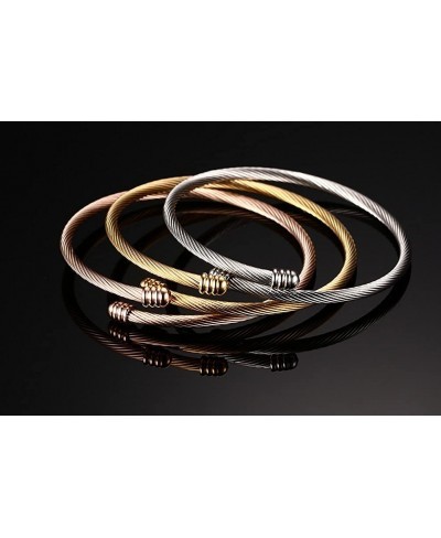 Stainless Steel Triple 3 Stackable Cable Wire Twisted Cuff Bangle Bracelet for Women Gold/rose /silver $12.78 Bangle