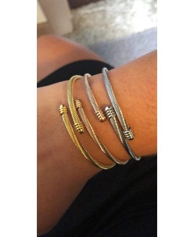 Stainless Steel Triple 3 Stackable Cable Wire Twisted Cuff Bangle Bracelet for Women Gold/rose /silver $12.78 Bangle