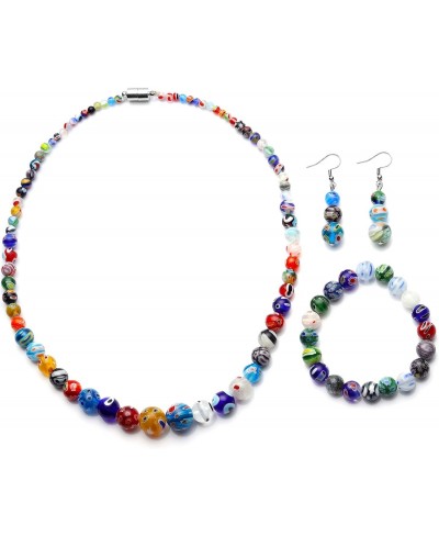 Stainless Steel Beads Glass Multi Color Beaded Stretch Bracelet Earrings for Women Choker Necklace Set Jewelry Size 20 $17.86...