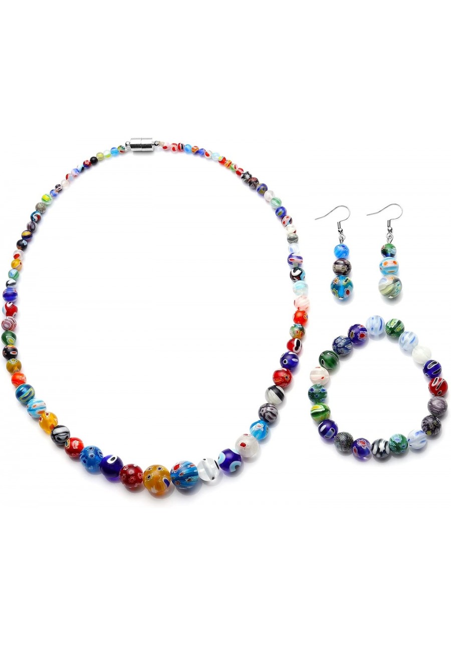 Stainless Steel Beads Glass Multi Color Beaded Stretch Bracelet Earrings for Women Choker Necklace Set Jewelry Size 20 $17.86...