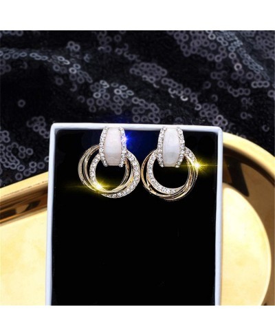 Luxury Rhinestone Inlaid Metal Loops Drop Earrings Double Circle Dangle Earrings Women Party Jewelry Golden $6.72 Drop & Dangle