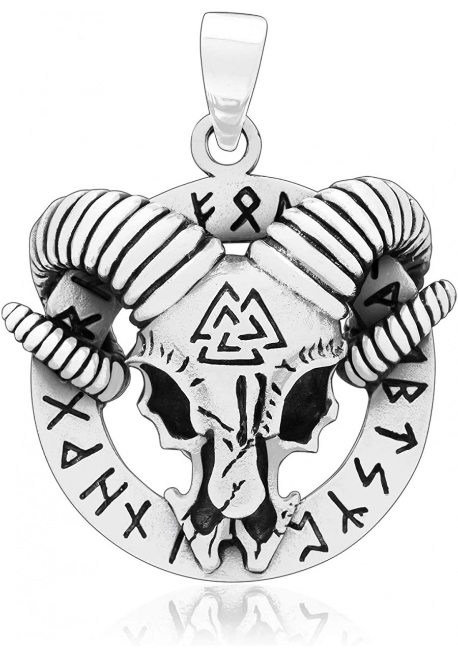 925 Sterling Silver Viking Ram Goat Skull Head Valknut Runes Amulet Pendant $46.49 Pendants & Coins