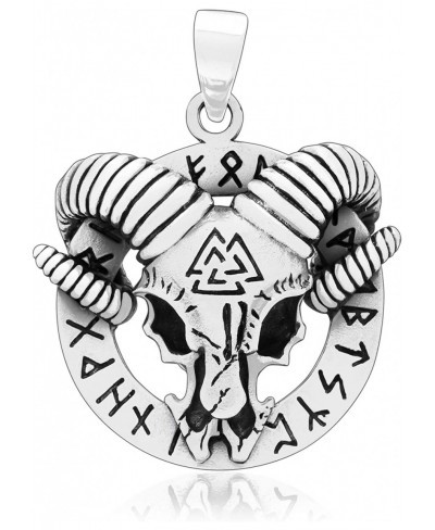 925 Sterling Silver Viking Ram Goat Skull Head Valknut Runes Amulet Pendant $46.49 Pendants & Coins