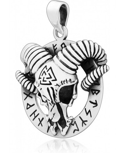 925 Sterling Silver Viking Ram Goat Skull Head Valknut Runes Amulet Pendant $46.49 Pendants & Coins