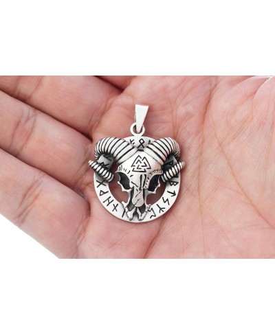 925 Sterling Silver Viking Ram Goat Skull Head Valknut Runes Amulet Pendant $46.49 Pendants & Coins