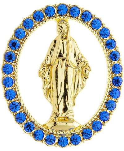 Miraculous Medal Brooch Lapel Pin Blue Austrian Crystals Gold Catholic Saints $10.59 Brooches & Pins