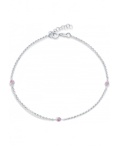 Pink Crystal Round Ball Bead Chain Anklet Hotwire Ankle Bracelet For Women 925 Sterling Silver 9-10 Inch Extender $31.97 Anklets