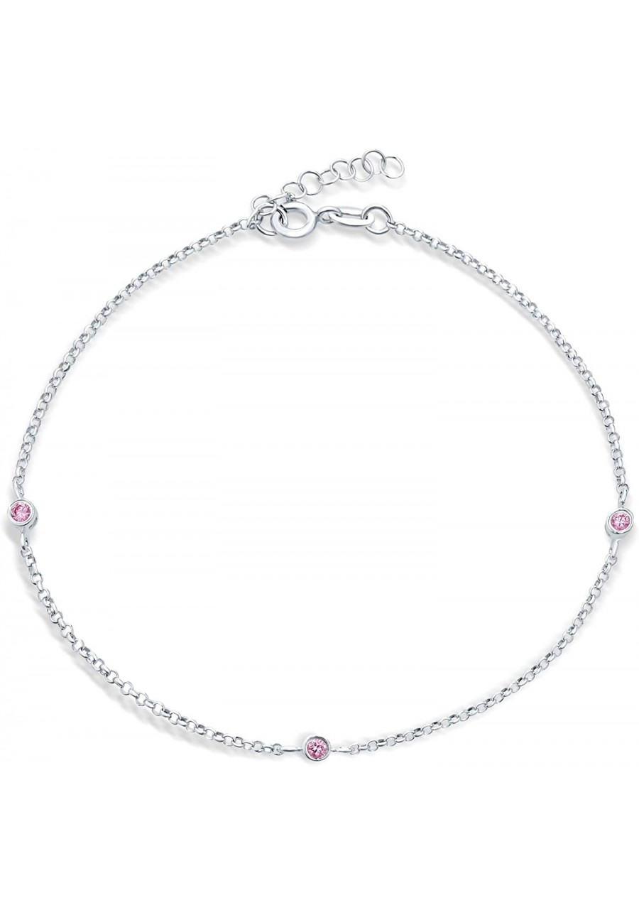 Pink Crystal Round Ball Bead Chain Anklet Hotwire Ankle Bracelet For Women 925 Sterling Silver 9-10 Inch Extender $31.97 Anklets