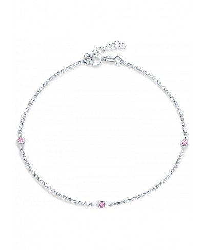 Pink Crystal Round Ball Bead Chain Anklet Hotwire Ankle Bracelet For Women 925 Sterling Silver 9-10 Inch Extender $31.97 Anklets