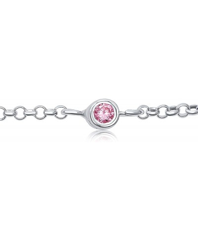 Pink Crystal Round Ball Bead Chain Anklet Hotwire Ankle Bracelet For Women 925 Sterling Silver 9-10 Inch Extender $31.97 Anklets