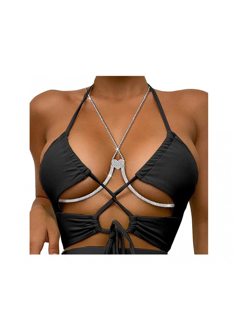 Women Sexy Rhinestone Love Heart Chest Bracket Crystal Bra Chain Body Jewelry Bikini Breast Body Chain (Silver) $12.72 Body C...