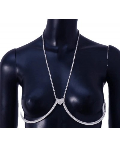 Women Sexy Rhinestone Love Heart Chest Bracket Crystal Bra Chain Body Jewelry Bikini Breast Body Chain (Silver) $12.72 Body C...