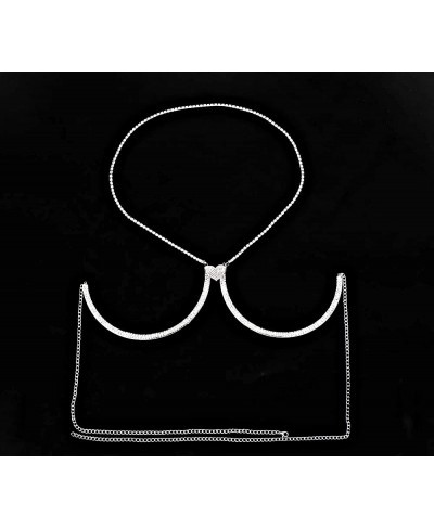 Women Sexy Rhinestone Love Heart Chest Bracket Crystal Bra Chain Body Jewelry Bikini Breast Body Chain (Silver) $12.72 Body C...