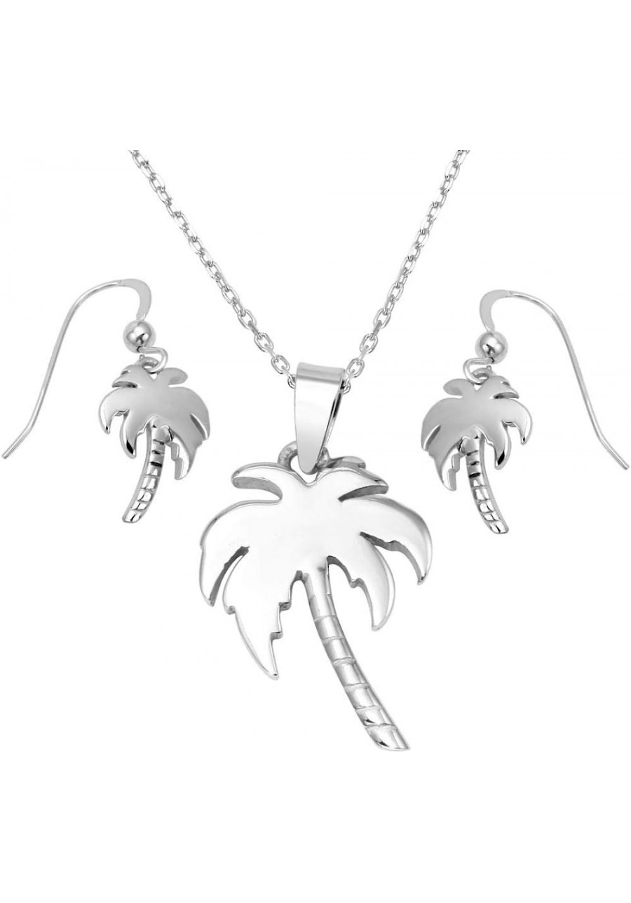 Rhodium Plated Sterling Silver Palm Tree Earrings Necklace Set $25.31 Jewelry Sets