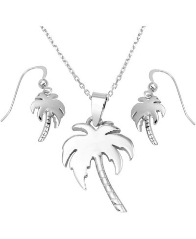 Rhodium Plated Sterling Silver Palm Tree Earrings Necklace Set $25.31 Jewelry Sets