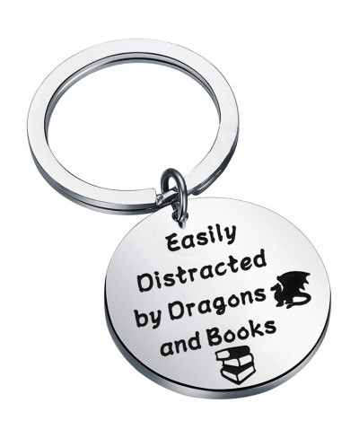 Dragon Book Readers Gift Easily Distracted by Dragons and Books Keychain for Dragon Lovers $17.03 Pendants & Coins