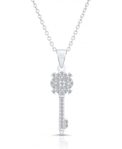 Sterling Silver Pave CZ Small Key Pendant Necklace $31.48 Pendants & Coins