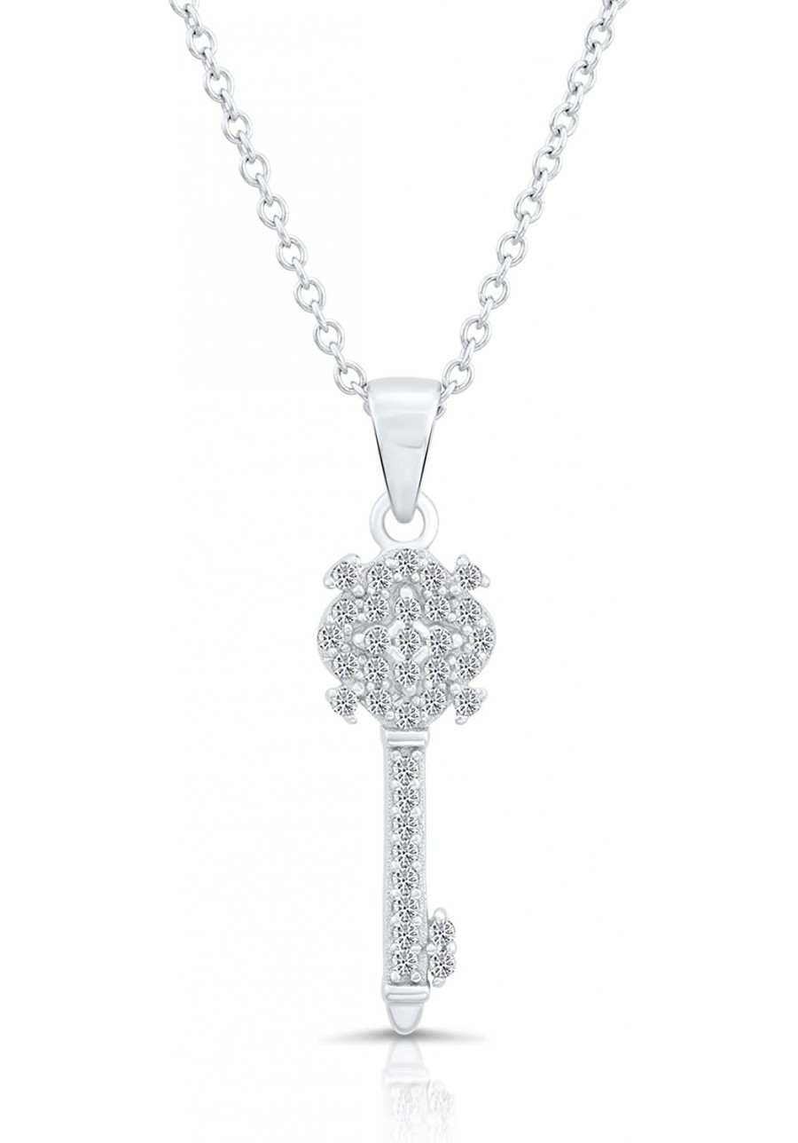 Sterling Silver Pave CZ Small Key Pendant Necklace $31.48 Pendants & Coins