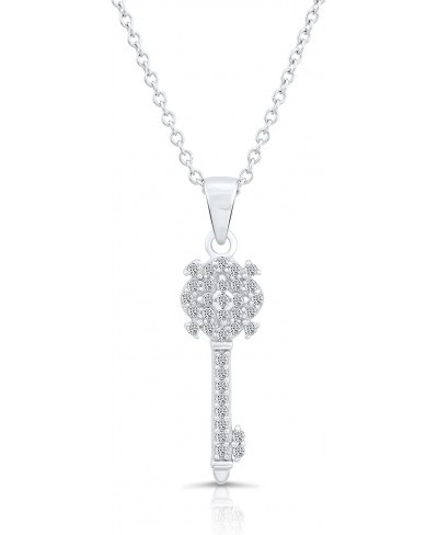 Sterling Silver Pave CZ Small Key Pendant Necklace $31.48 Pendants & Coins