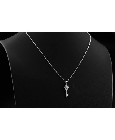 Sterling Silver Pave CZ Small Key Pendant Necklace $31.48 Pendants & Coins