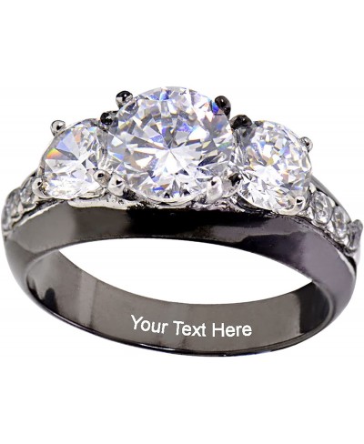 Black Stainless Steel Three-Stone Women Round Cubic Zirconia Ring Size 5-10 $18.21 Statement