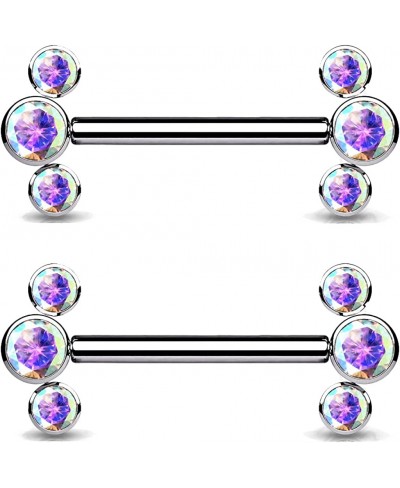 Implant Grade Titanium Threadless Push in Nipple Barbell with 3 CZ Bezel Set Ends (Sold Per Pair Or Per Piece) $27.45 Piercin...