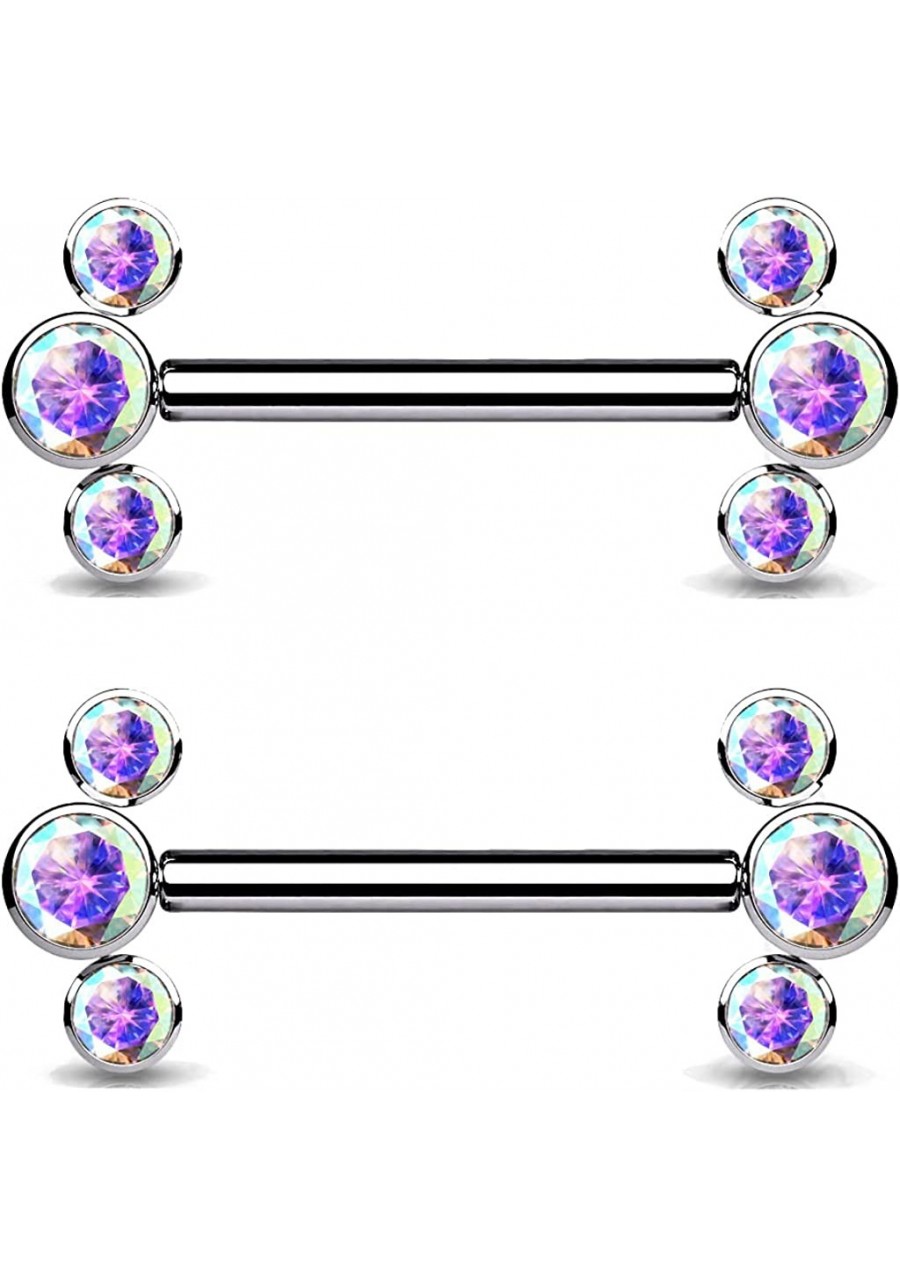 Implant Grade Titanium Threadless Push in Nipple Barbell with 3 CZ Bezel Set Ends (Sold Per Pair Or Per Piece) $27.45 Piercin...