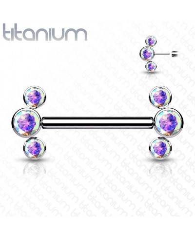 Implant Grade Titanium Threadless Push in Nipple Barbell with 3 CZ Bezel Set Ends (Sold Per Pair Or Per Piece) $27.45 Piercin...