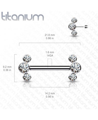 Implant Grade Titanium Threadless Push in Nipple Barbell with 3 CZ Bezel Set Ends (Sold Per Pair Or Per Piece) $27.45 Piercin...