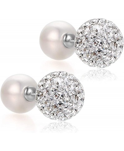 Pearl Crystal Double Sided Stud Earrings Front Back Catch Earring for Women Girl 10mm $16.58 Stud