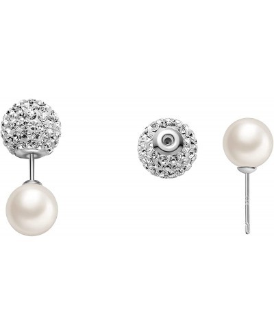 Pearl Crystal Double Sided Stud Earrings Front Back Catch Earring for Women Girl 10mm $16.58 Stud