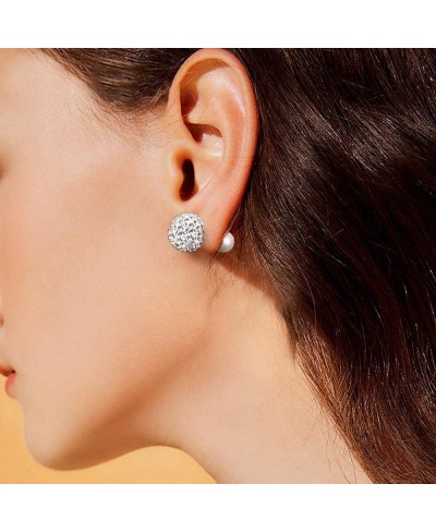 Pearl Crystal Double Sided Stud Earrings Front Back Catch Earring for Women Girl 10mm $16.58 Stud