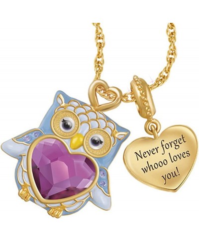 Gold Plated Heart Shaped Purple Stone Owl Shape Family Mother Daughter Pendant Necklace $10.47 Pendant Necklaces