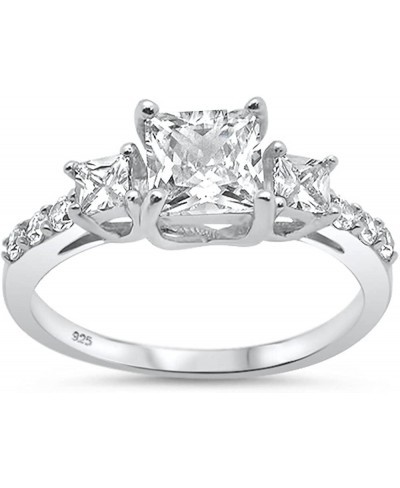 Sterling Silver Princess Cut & Cubic Zirconia Three Stone Engagement Ring Sizes 5-10 $16.29 Engagement Rings