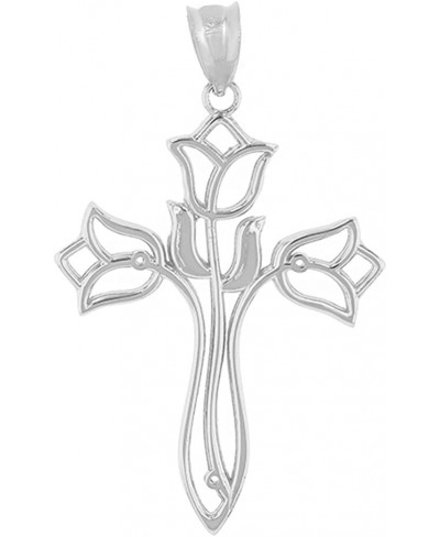 Beautiful 925 Sterling Silver Floral Tulip Cross Necklace Pendant $20.50 Pendants & Coins