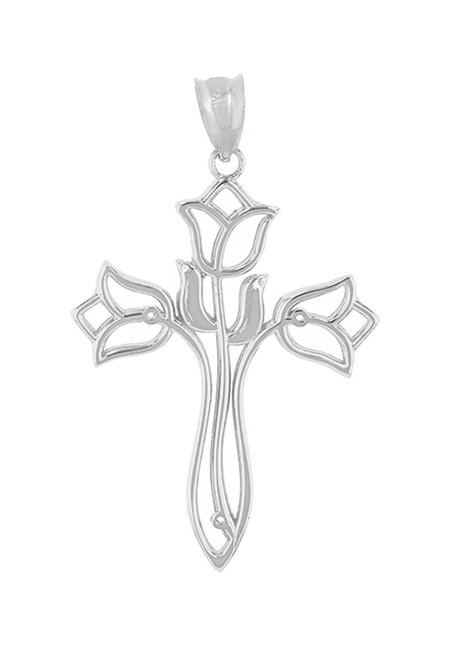 Beautiful 925 Sterling Silver Floral Tulip Cross Necklace Pendant $20.50 Pendants & Coins