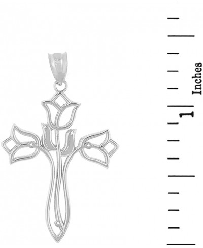 Beautiful 925 Sterling Silver Floral Tulip Cross Necklace Pendant $20.50 Pendants & Coins