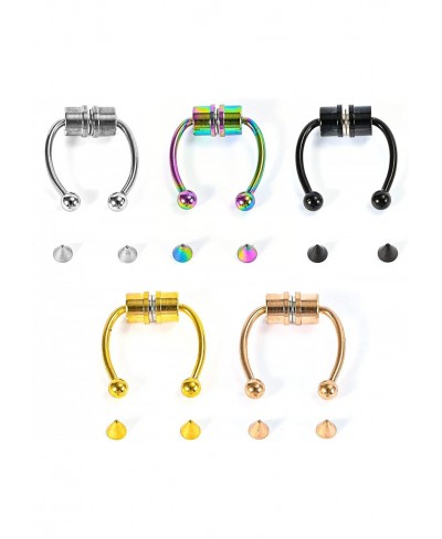 5 Pairs Stylish Cool Magnetic Septum Nose Rings - Stainless Steel Horseshoe False Nose Rings No Hole Nose Hoops Reusable Nose...
