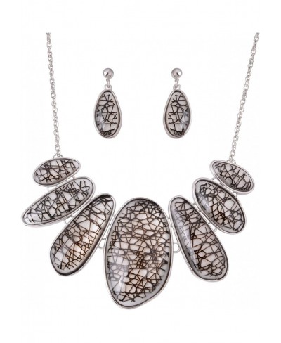 Vintage Oval Crack Resin Stone Bib Choker Necklace and Earrings Sets Jewelry for Women Bridal $21.67 Jewelry Sets