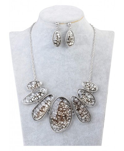 Vintage Oval Crack Resin Stone Bib Choker Necklace and Earrings Sets Jewelry for Women Bridal $21.67 Jewelry Sets