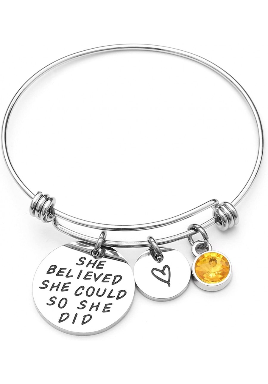 She Believed She Could So She Did Expandable Bangle Birthstone Charm Stainless Steel Cuff Bracelet $10.32 Bangle