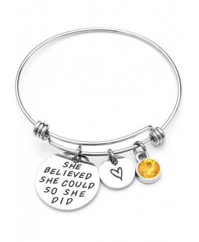 She Believed She Could So She Did Expandable Bangle Birthstone Charm Stainless Steel Cuff Bracelet $10.32 Bangle