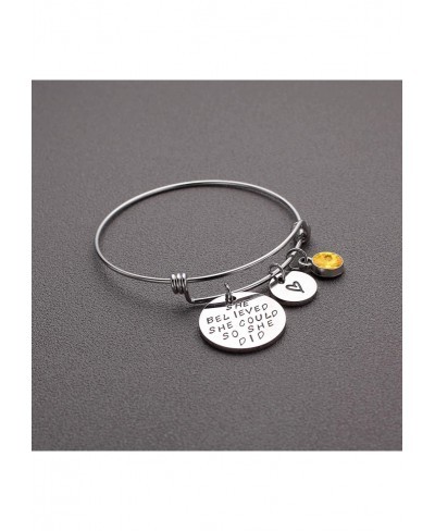 She Believed She Could So She Did Expandable Bangle Birthstone Charm Stainless Steel Cuff Bracelet $10.32 Bangle