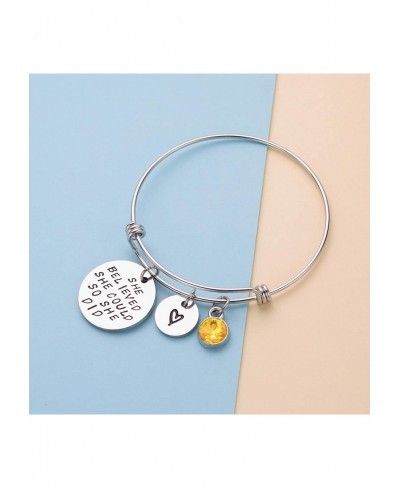 She Believed She Could So She Did Expandable Bangle Birthstone Charm Stainless Steel Cuff Bracelet $10.32 Bangle