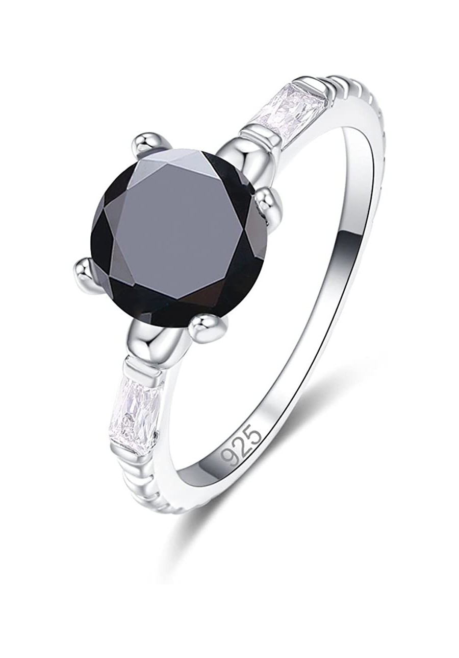 925 Sterling Silver Created Black Spinel Filled Round Cut Thin Solitaire Engagement Ring for Women $7.76 Engagement Rings